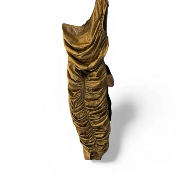 One shoulder gold ruched dress size small - Picture 2 of 7